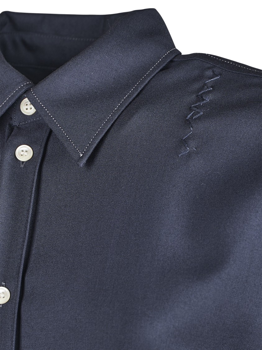 Marni Womens 00b99 Contrast-cuff Relaxed-fit Wool Shirt In Blue