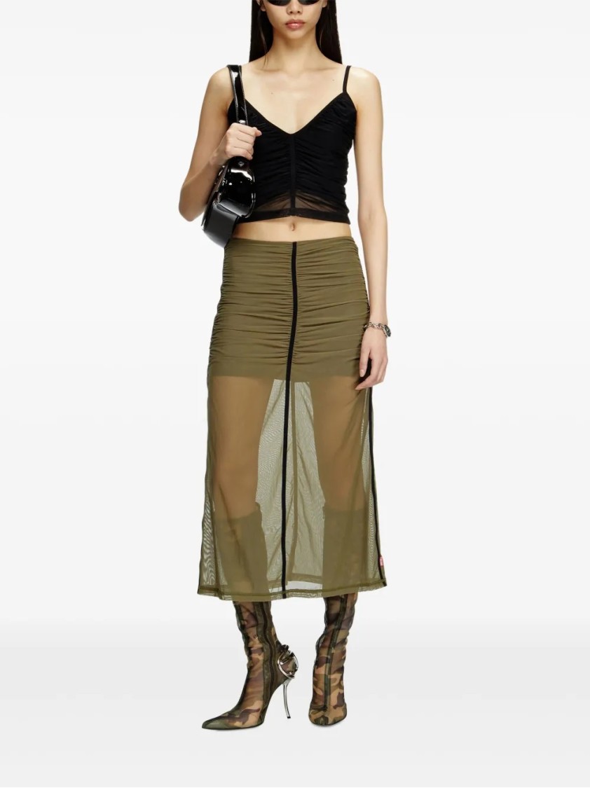 Diesel V-neck Cropped Top With Textured Finish In Black