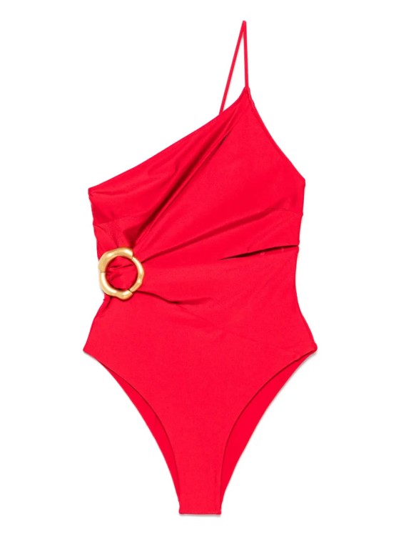 Cult Gaia Asymmetric Red Swimsuit With Cut-Out Detail | THE LIST Cult Gaia Asymmetric Red Swimsuit With Cut-Out Detail | THE LIST