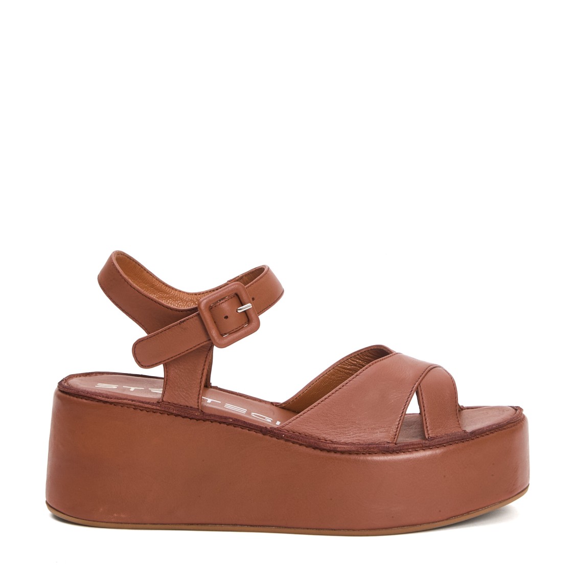 STRATEGIA STRATEGIA CROSS-STRAP WEDGE SANDALS IN SOFT CUOIO LEATHER