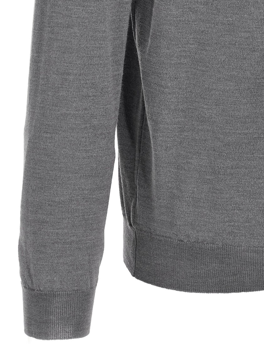 Zanone Virgin Wool Polo Shirt With Button Placket And Cuffed Sleeves In Gray
