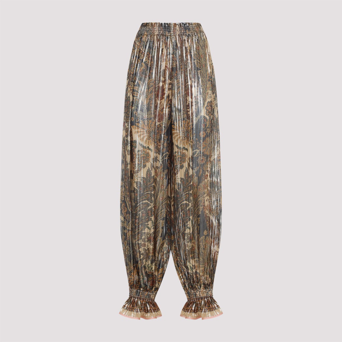 Valentino Beige Metallic Voyage Pleated Wide-leg Pants