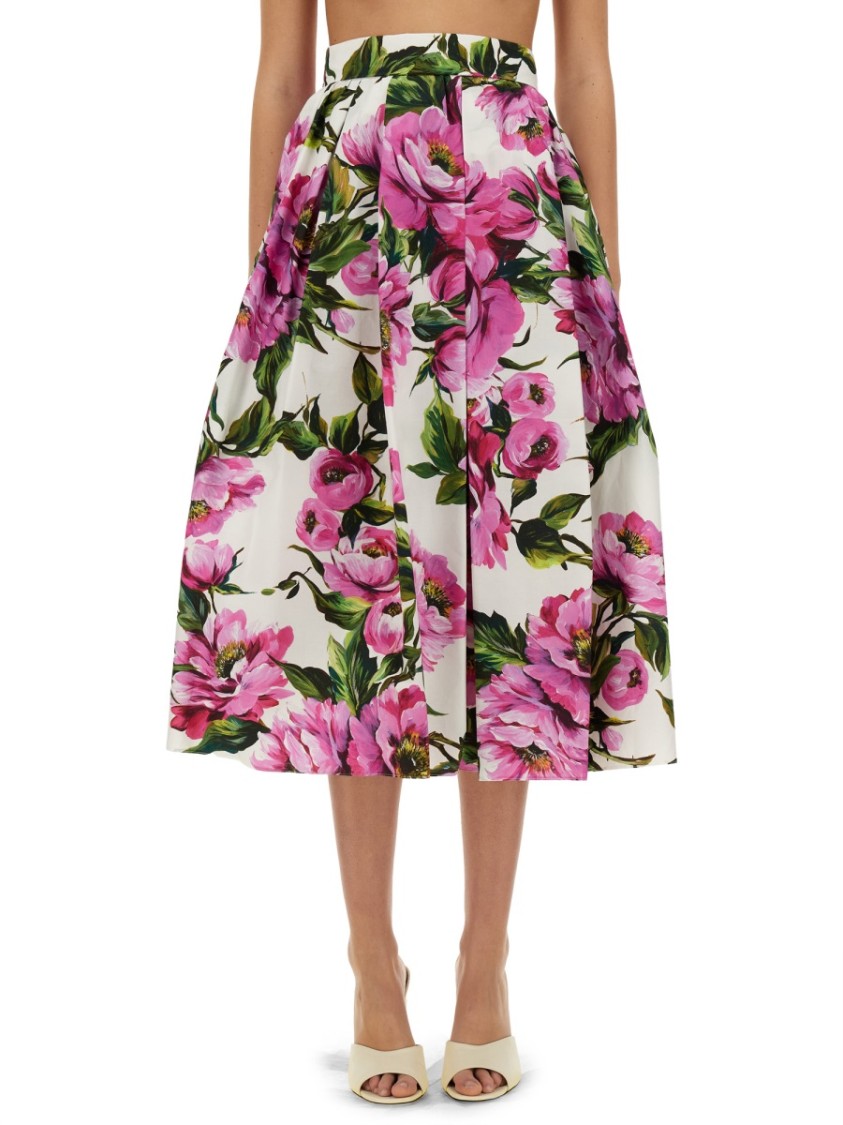 Dolce & Gabbana Multicolor Rose-print Cotton Circle Midi Skirt In Pink