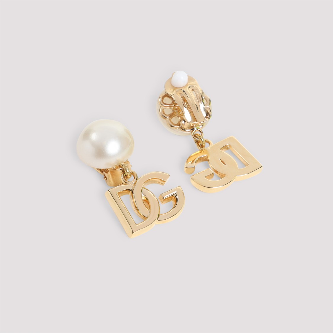 Dolce & Gabbana Metallic Finish Earrings With Pearl Accent