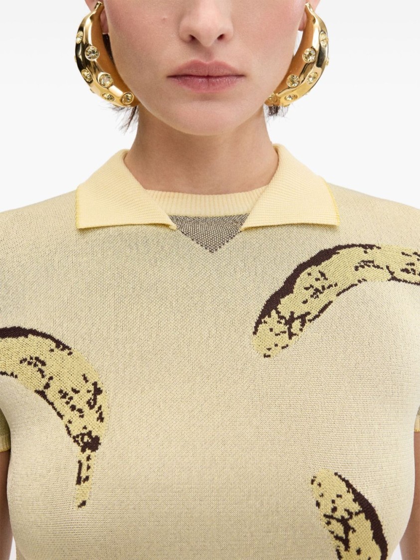 Jacquemus Womens Banana Jacquard Yellow The Marino Banana-print Woven-knitted Polo Top