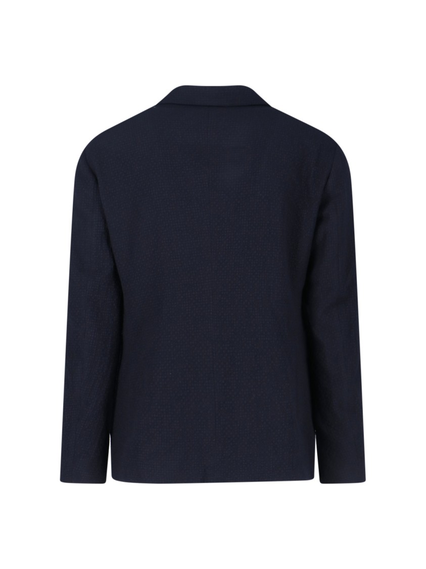 Giorgio Armani Textured Navy Blazer With Classic Lapel And Tailored Silhouette In Blue