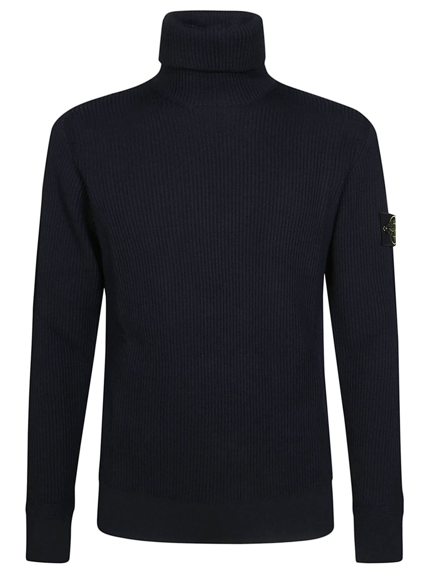 Stone Island Turtleneck Sweater In Virgin Wool With Logo Patch