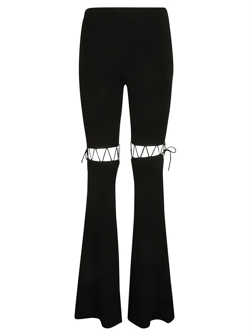 Nensi Dojaka Ribbed Waistband Flared Pant With Cut-out Lacing In Black