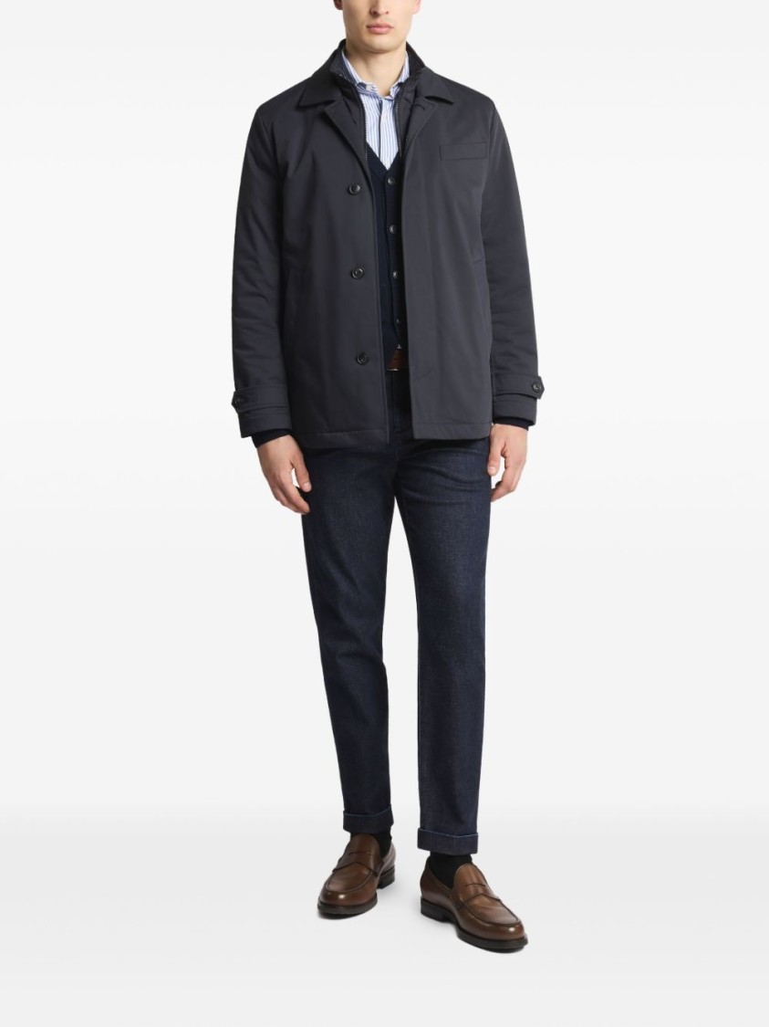 Fay Tailored Black Coat With Notched Collar In Black