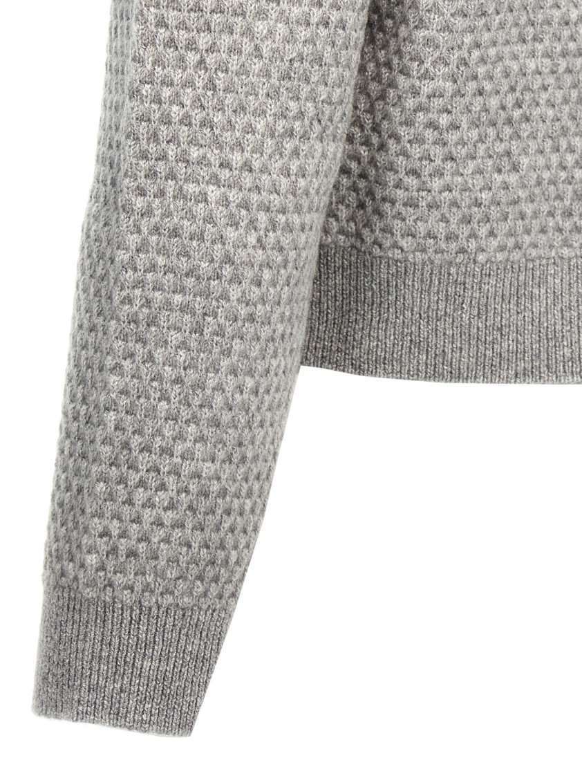 Max Mara Textured Honeycomb Knit Cashmere Sweater In Gray