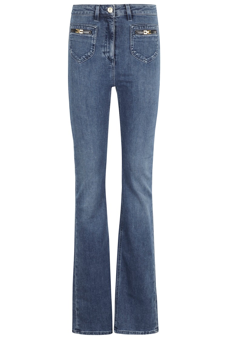 Elisabetta Franchi Classic Flared Jeans With Fitted Waist In Blue
