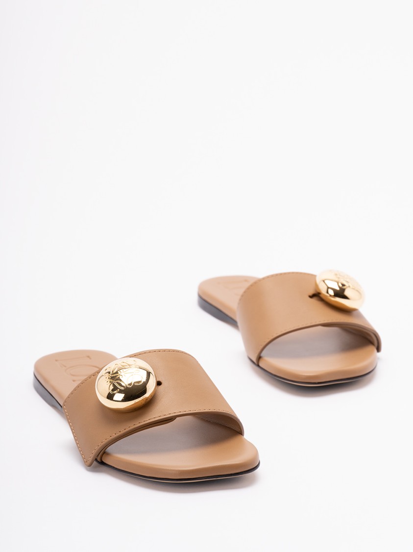 Loewe Pebble Slide In Soft Calfskin In Brown
