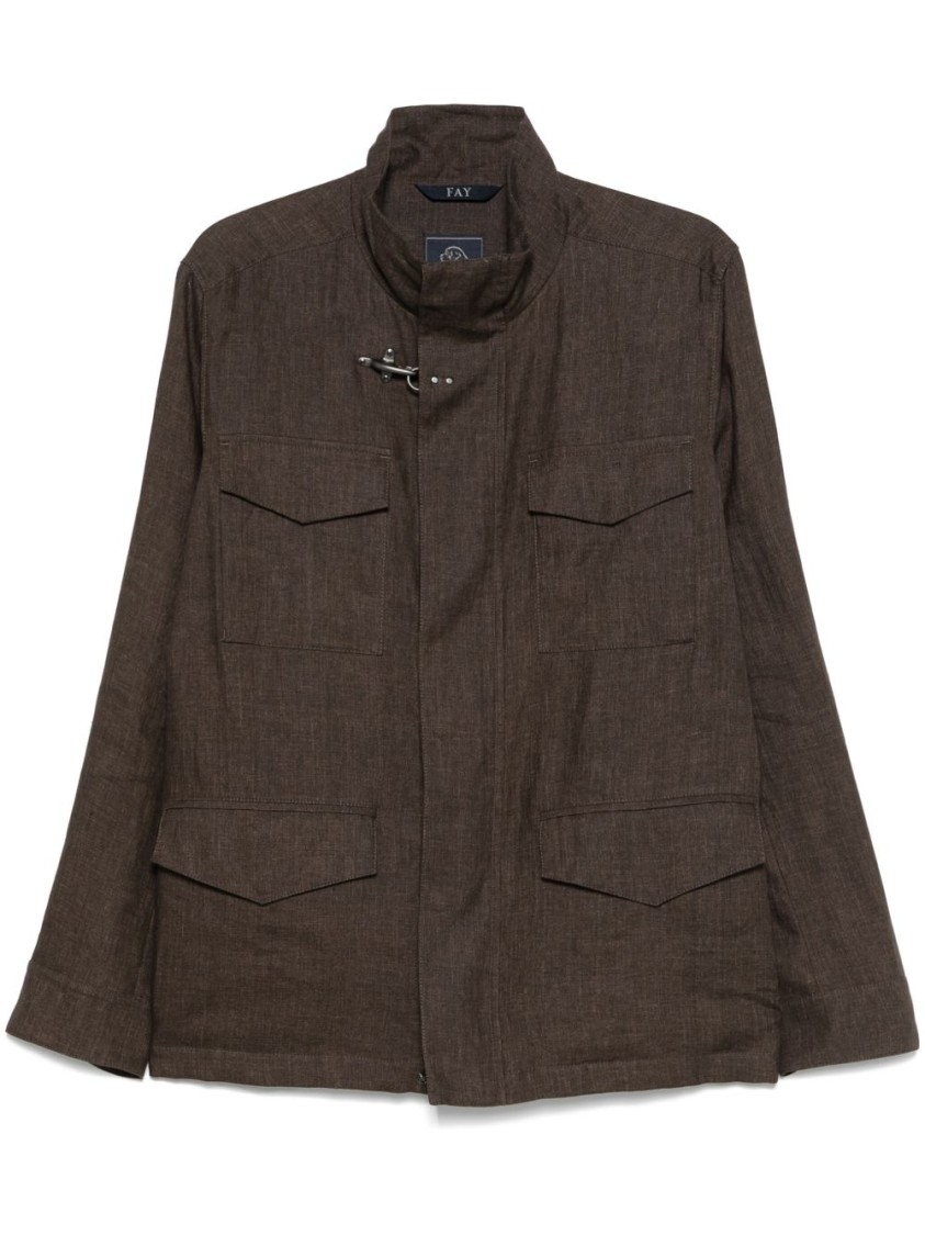 Fay Brown Linen Jacket With High Collar Casual Jacket | THE LIST