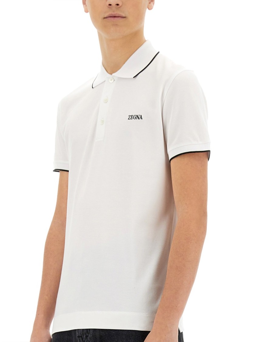 Shop Zegna Fitted White Polo With Classic Collar