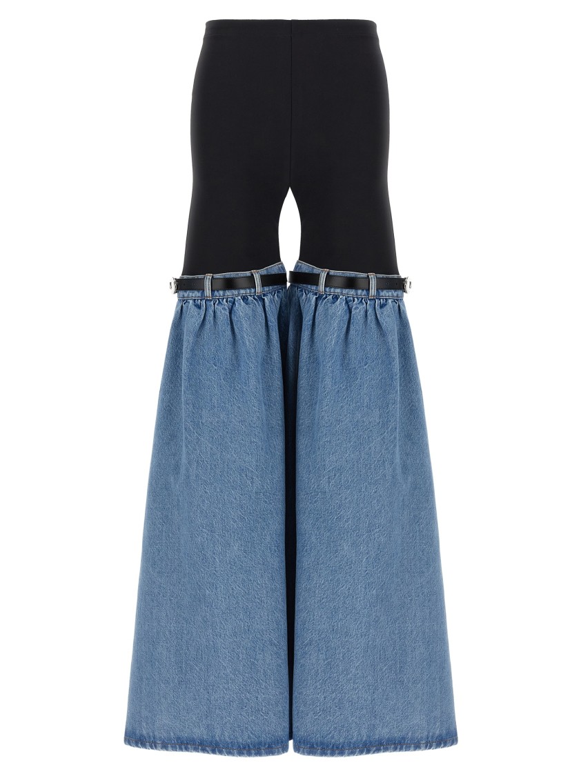 Coperni Wide Leg Elastic Waistband Trousers With Contrast Fabric In Blue