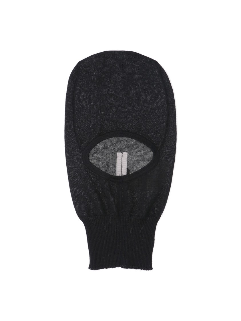 Rick Owens Cut-out Front Cashmere Balaclava With Raw Edges In Black