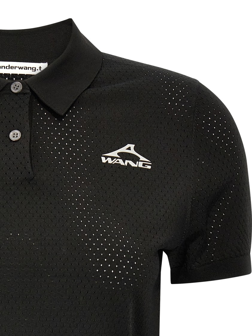 Alexander Wang T T By Alexander Wang Openwork Mesh Polo Shirt With 3d Logo