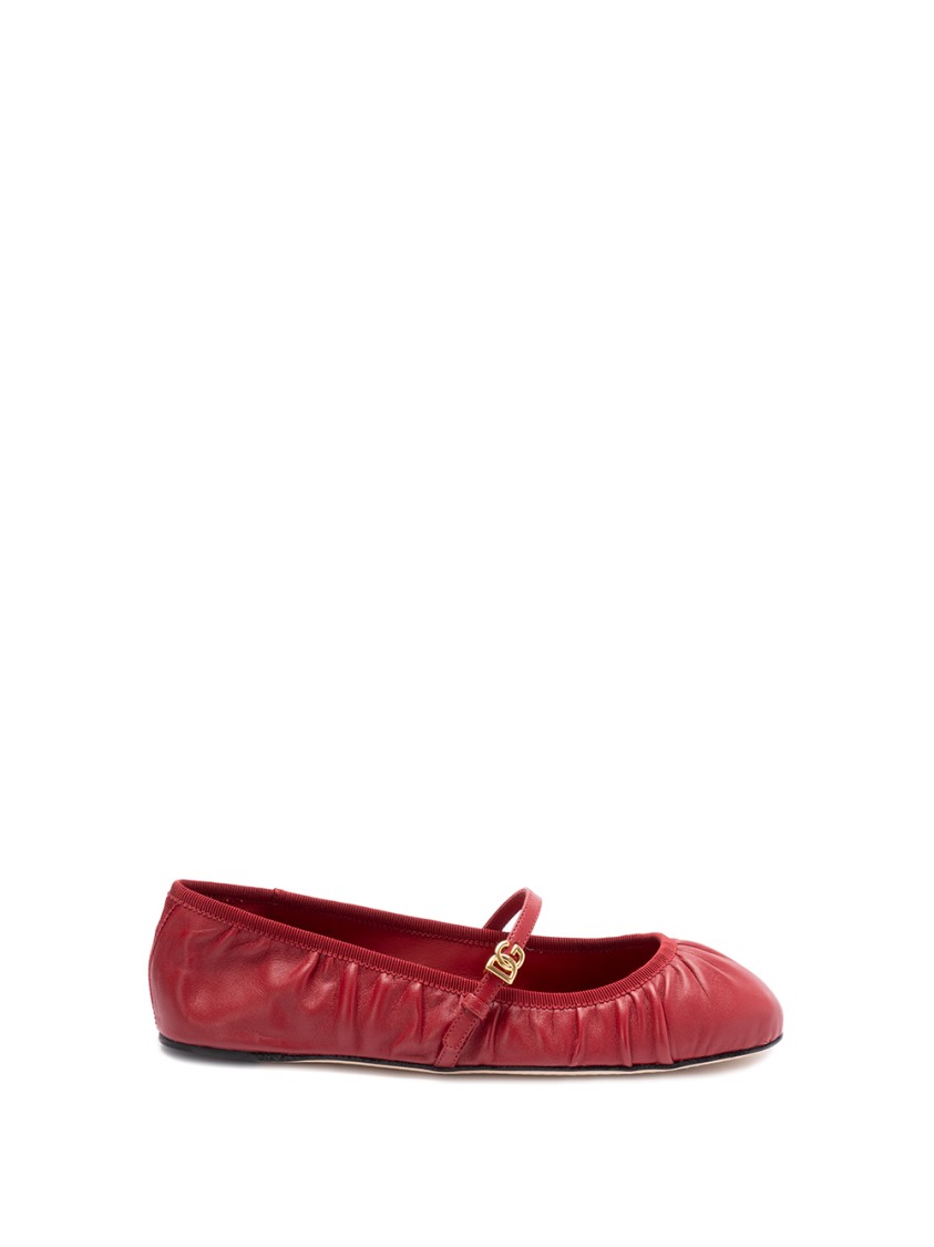 Dolce & Gabbana Gathered Lambskin Ballerinas With Gold Logo Detail