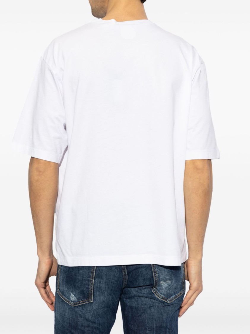Dsquared2 White Crewneck T-shirt With Print On The Front In Cotton Man