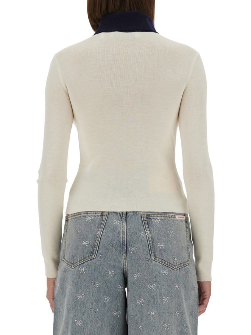 Self-portrait Button-front Cream Merino Wool Cardigan With Contrasting Collar In Gray