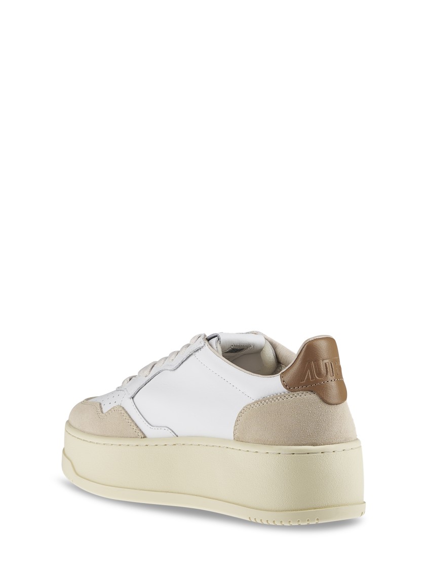 Autry Low-top Platform Sneakers With Smooth And Suede Leather In Neutral