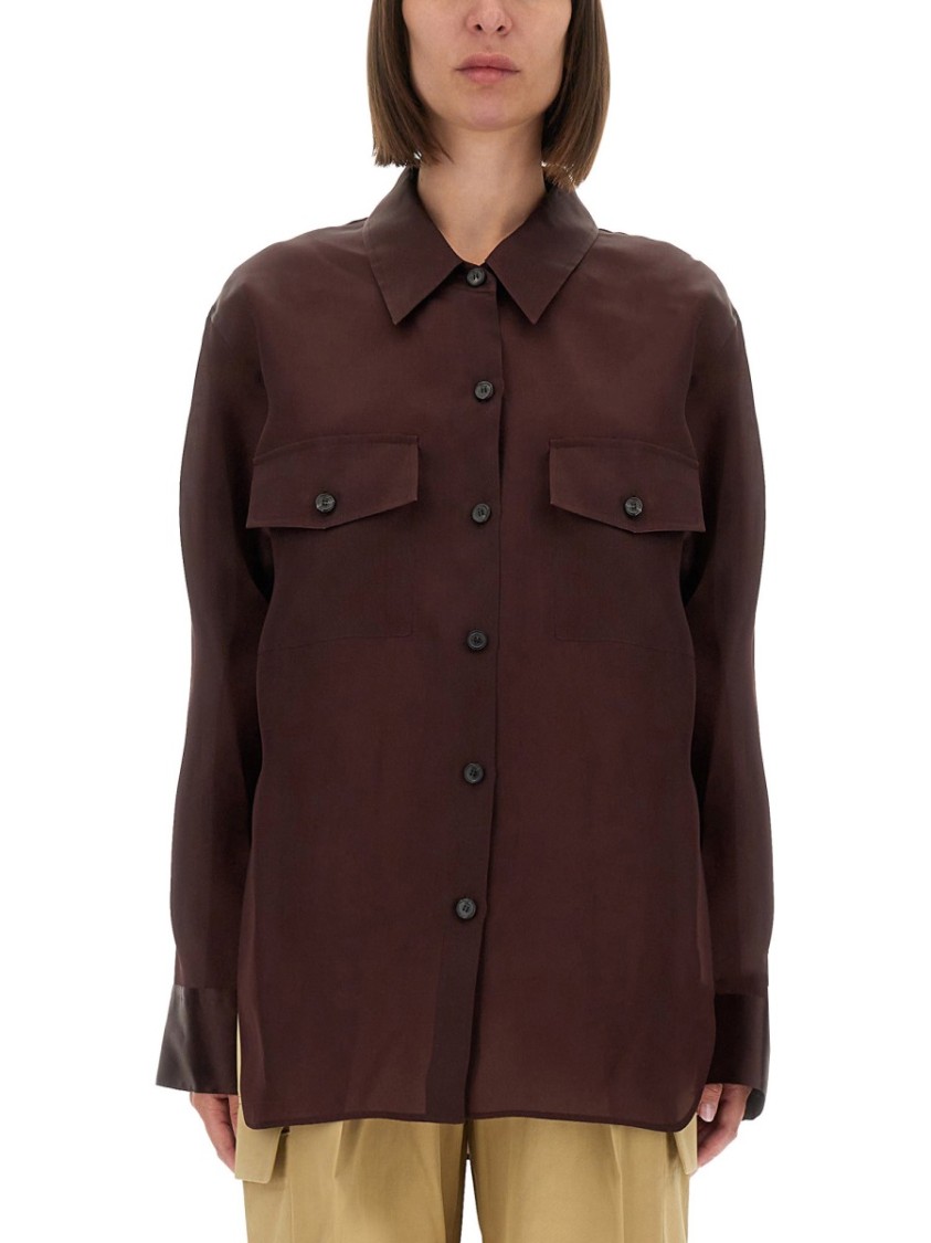 Khaite Matteo Shirt With Button-front And Flap Pocket In Brown