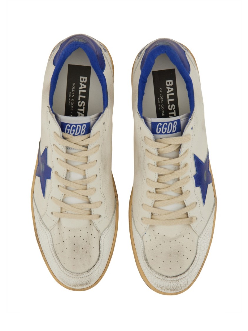 Golden Goose Ball Star Sneakers In White Nappa Leather With Light Blue Laminated Leather Star And Heel Tab