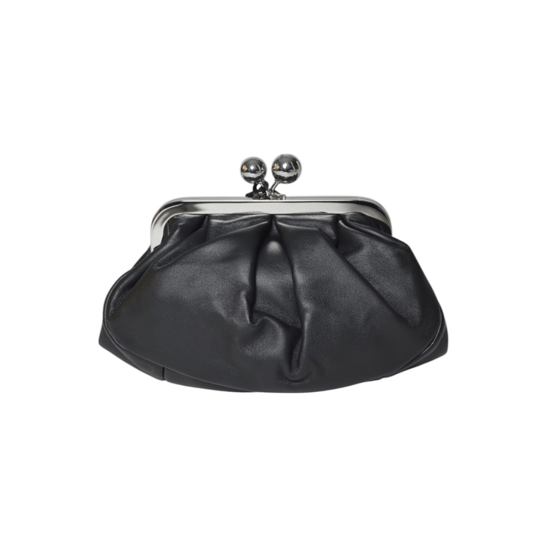 Max Mara Gathered Black Leather Clutch With Classic Frame In Black