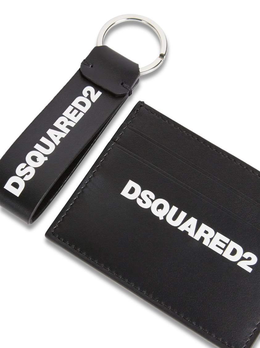 Dsquared2 Smooth Leather Wallet With Keyring Attachment And Bold Logo In Gray