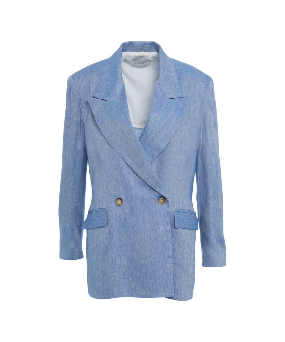 Kaos Linen Blend Blazer With Double-breasted Closure In Blue