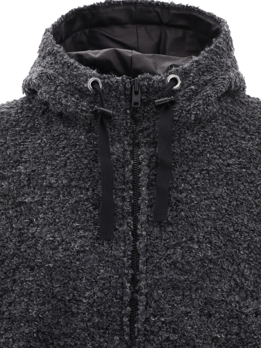 Junya Watanabe Textured Drawstring Zipped Hoodie In Gray