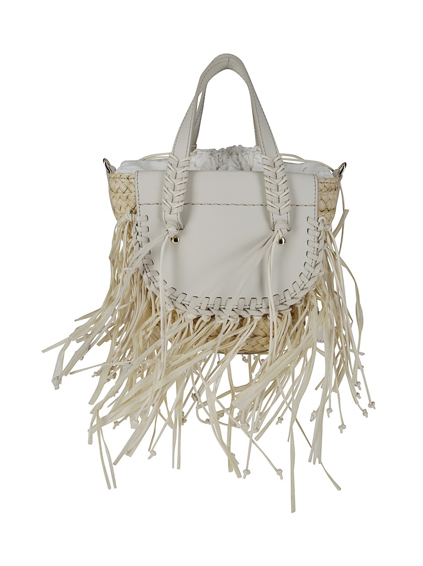 Cuba Lab Handbag In Raffia And Leather With Fringes