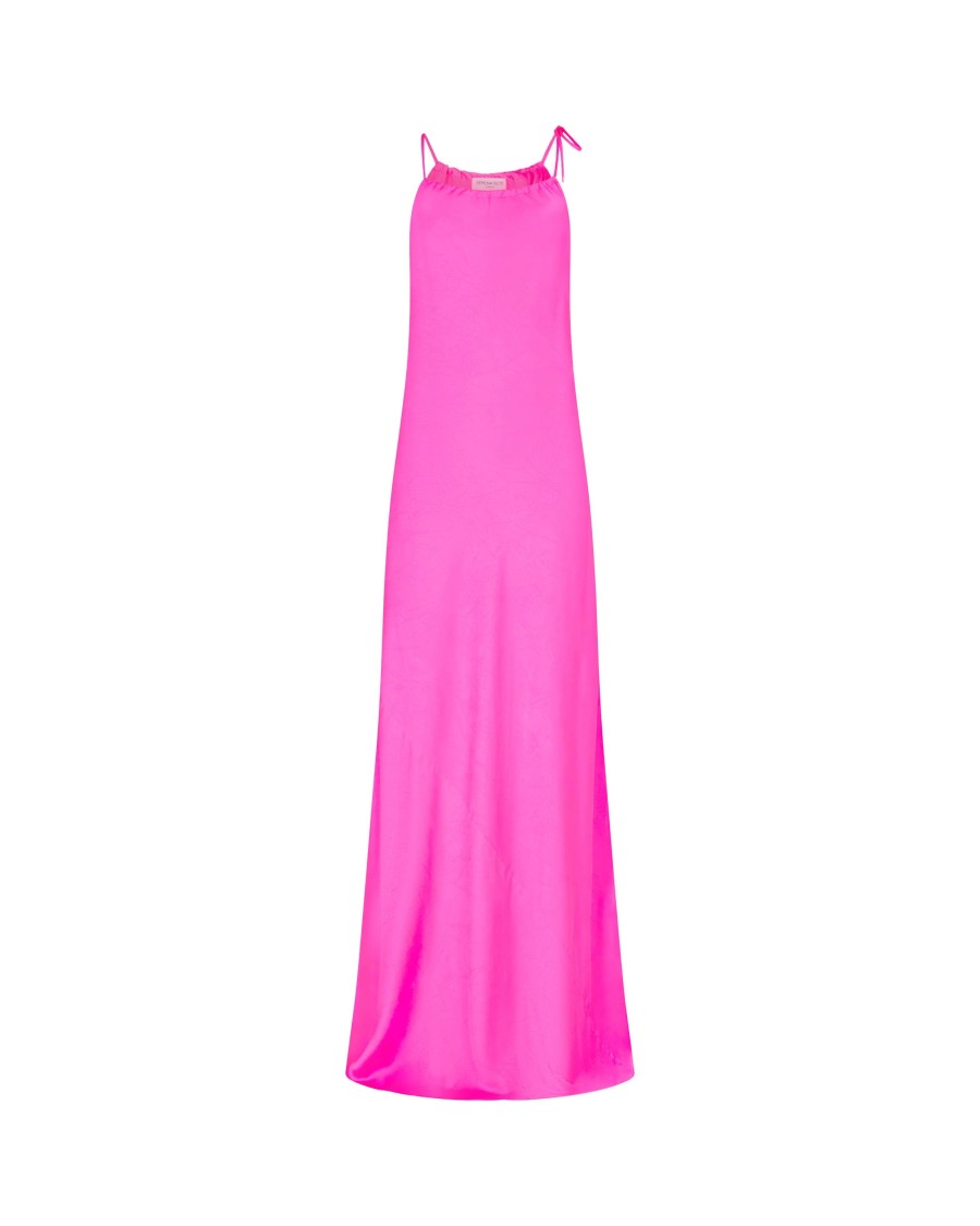 Serena Bute Gathered Neck Bias Dress With Adjustable Straps In Pink
