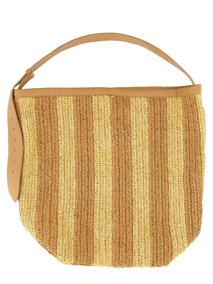 Alysi Textured Straw Bag With Leather Handle In Neutrals