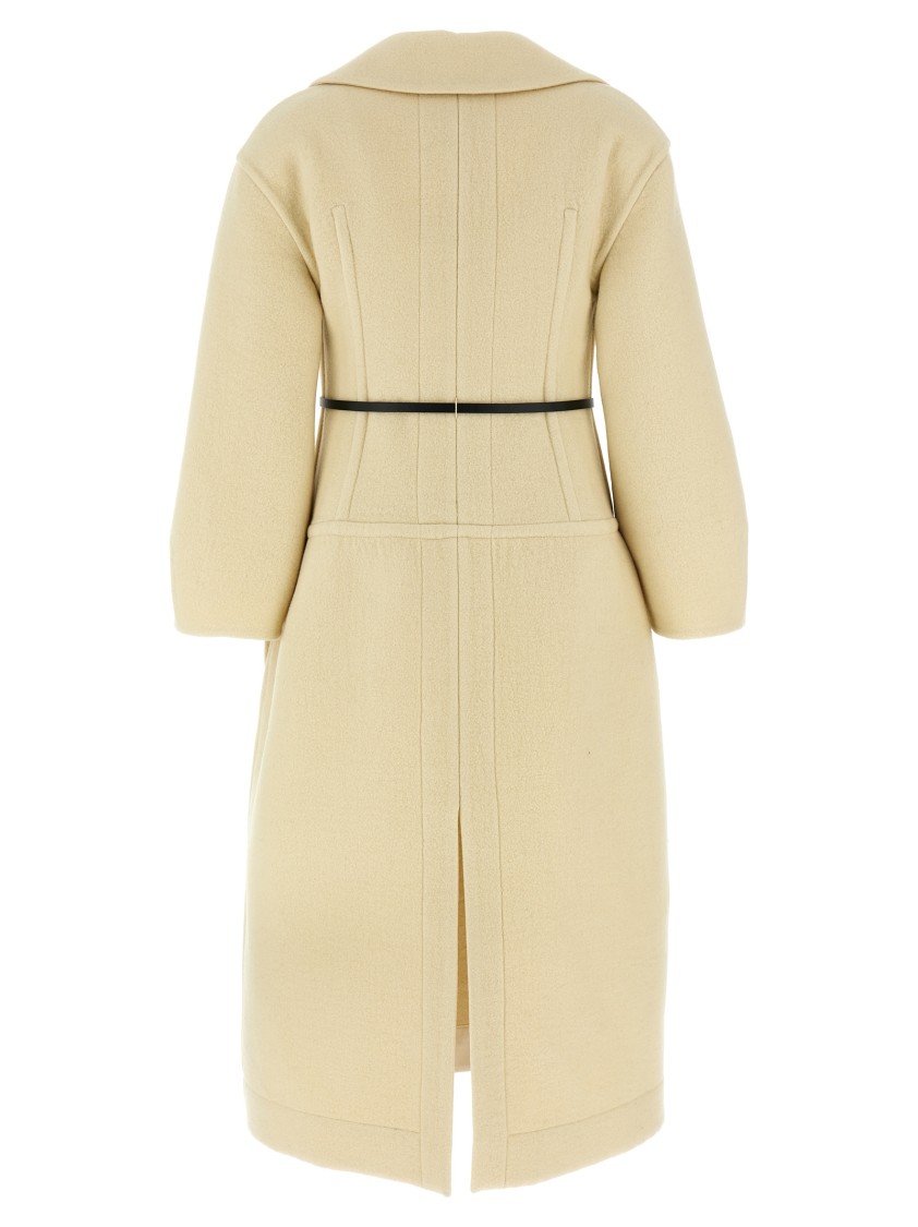 Jil Sander Tailored Coat With Belted Waist And Structured Shoulders In Neutral