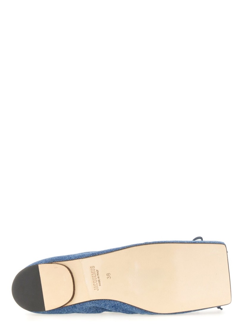 Jacquemus Les Ballerines Bow Square Toe Denim Ballet Flat In Blue