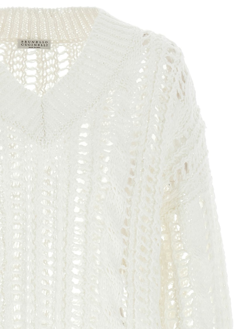 Brunello Cucinelli Jute And Cotton Thread Crochet Sweater
