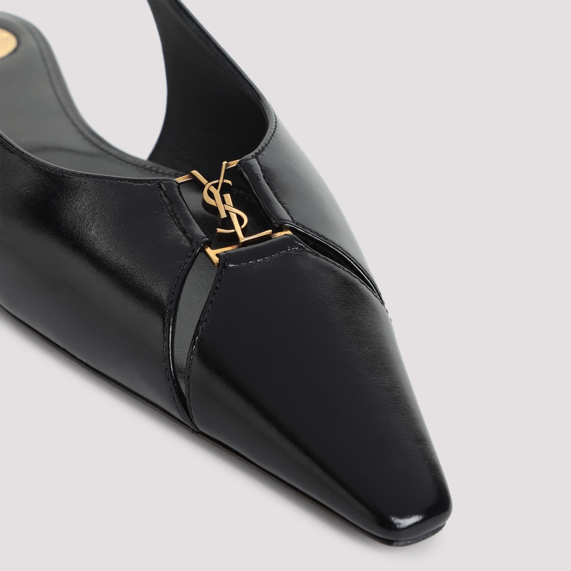 Saint Laurent Leather Slingback Ballet Flats With Pointed Toe In Black