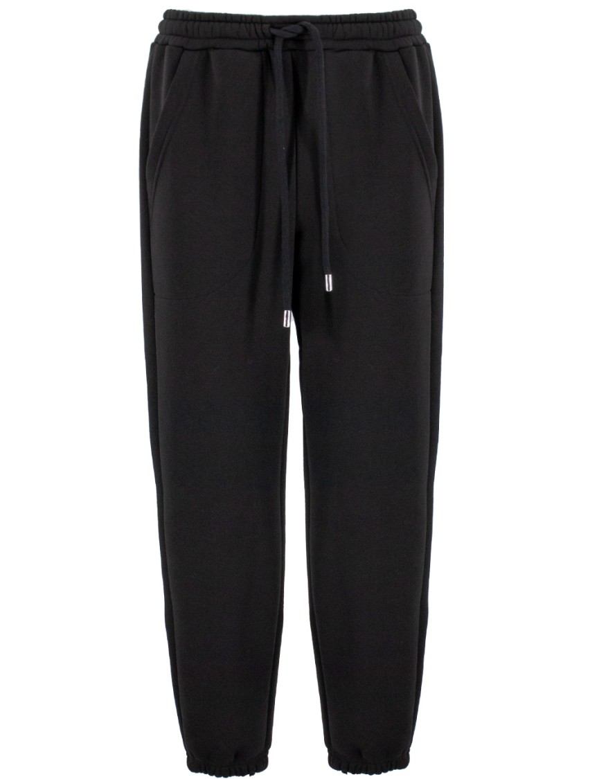 Ermanno Firenze Black High-waisted Jogger Trousers With Drawstring Detail In Black