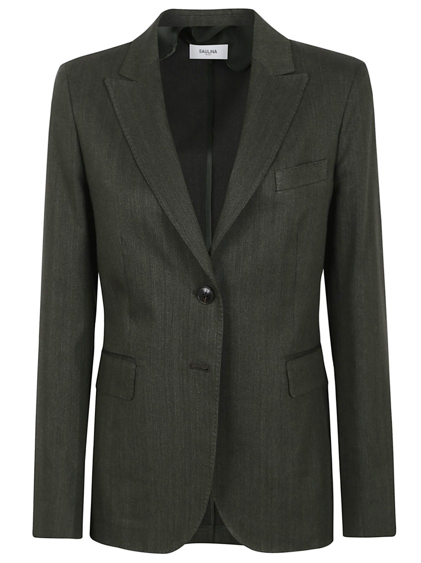 SAULINA SAULINA SLIM FIT LINEN JACKET WITH WIDE LAPELS AND FLAP POCKETS