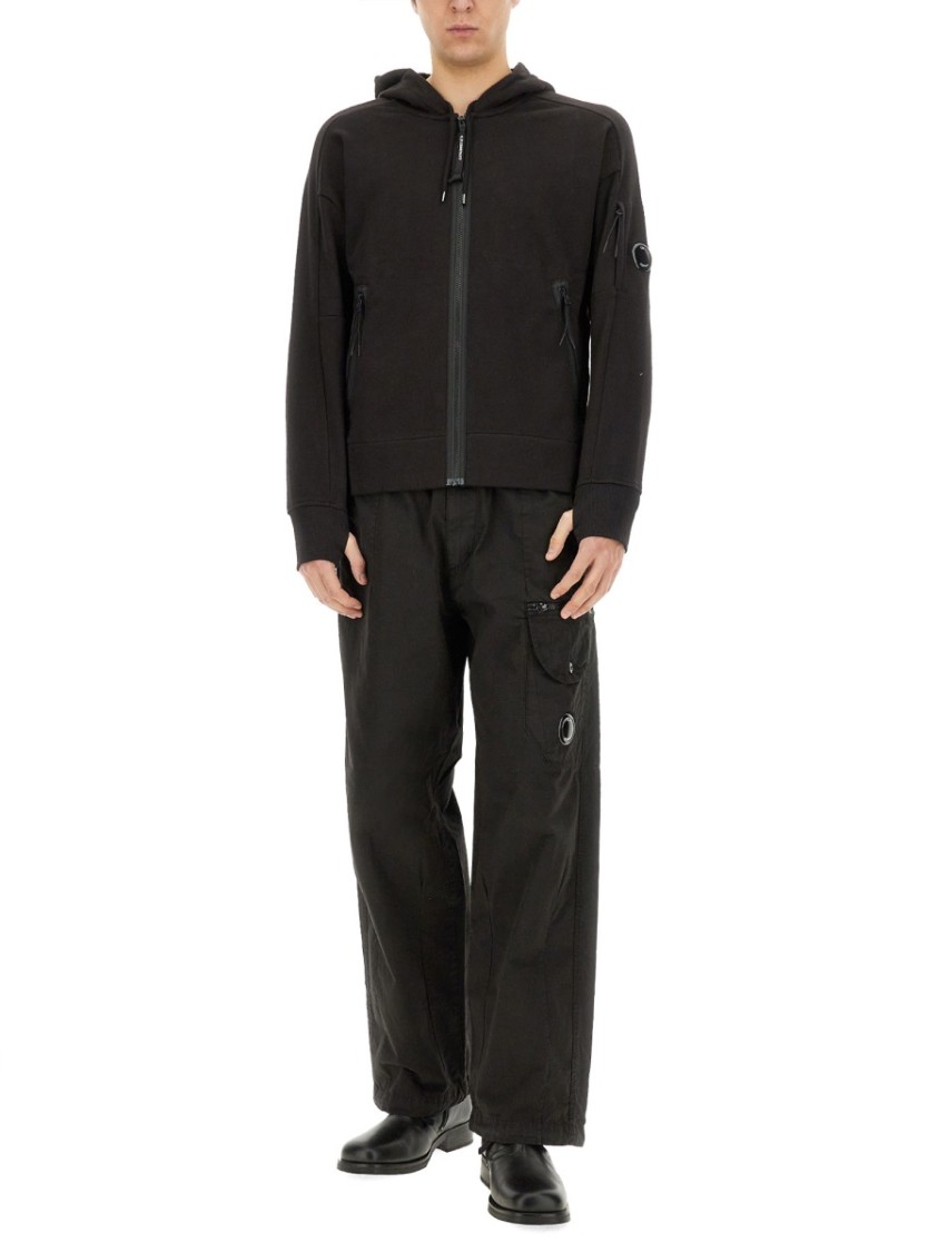 C.p. Company C.p.company Diagonal Raised Fleece Full Zip Hooded Sweatshirt In Black