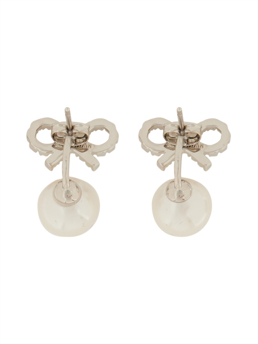Self-portrait Bow-design Earrings With Lustrous Pearl Drop In Silver