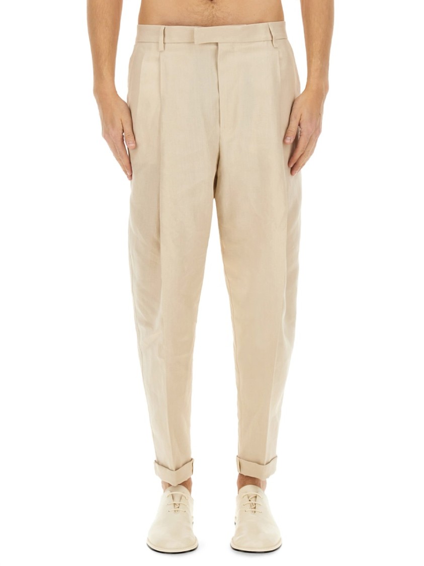 Dolce & Gabbana Stretch Cotton Pants With Branded Tag In Neutrals