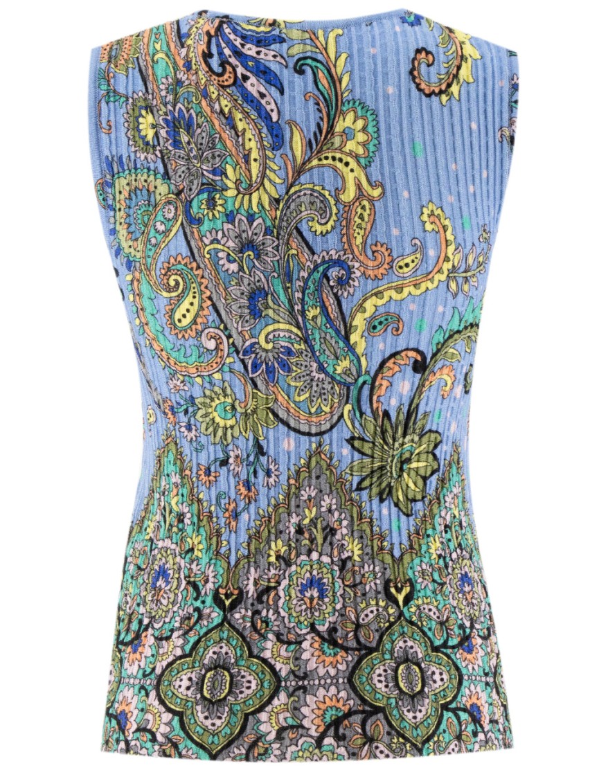 Etro Fitted Crew Neck Top With Floral In Blue