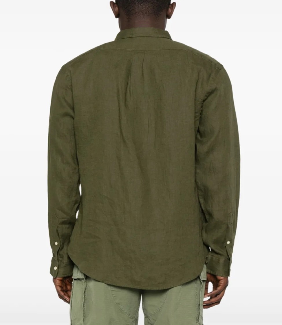 Polo Ralph Lauren Olive Green Cotton Shirt With Signature Polo Pony Motif In Green