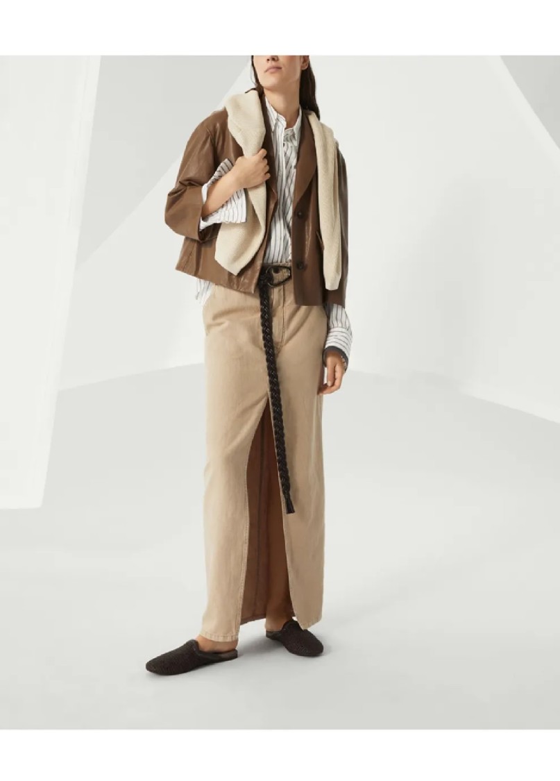 Shop Brunello Cucinelli Long-sleeve Shirt With Vertical Stripes And Contrasting Cuffs In White