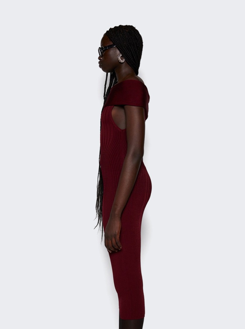 Mugler Off-shoulder Sculpting Dress In Burgundy