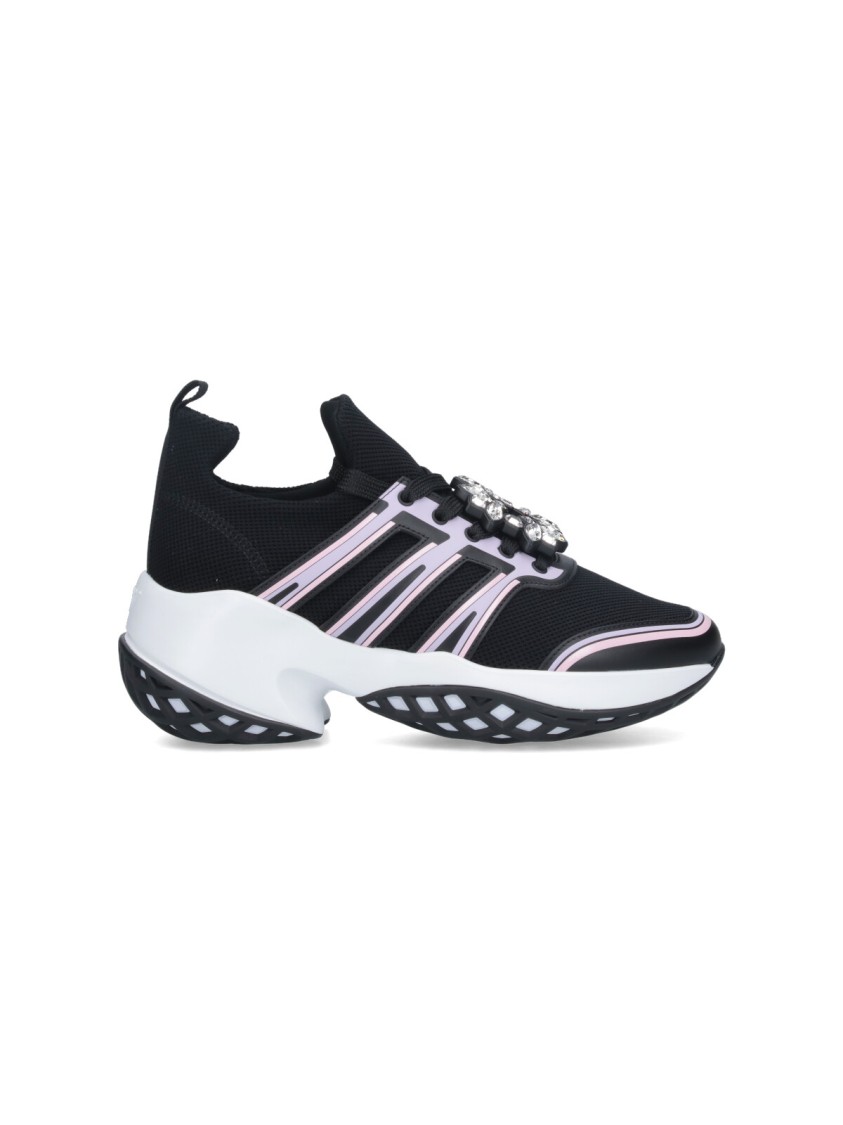 Roger Vivier Viv' Run Sneakers With Crystal Buckle Detail In Black