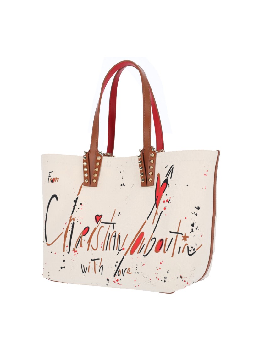 Christian Louboutin Large Cotton Tote Bag With Leather Accents In White
