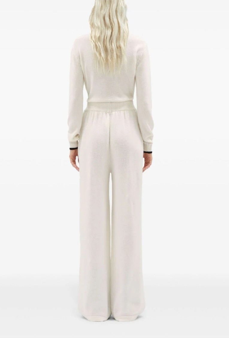 Msgm Wide-leg Wool Blend Trousers In White